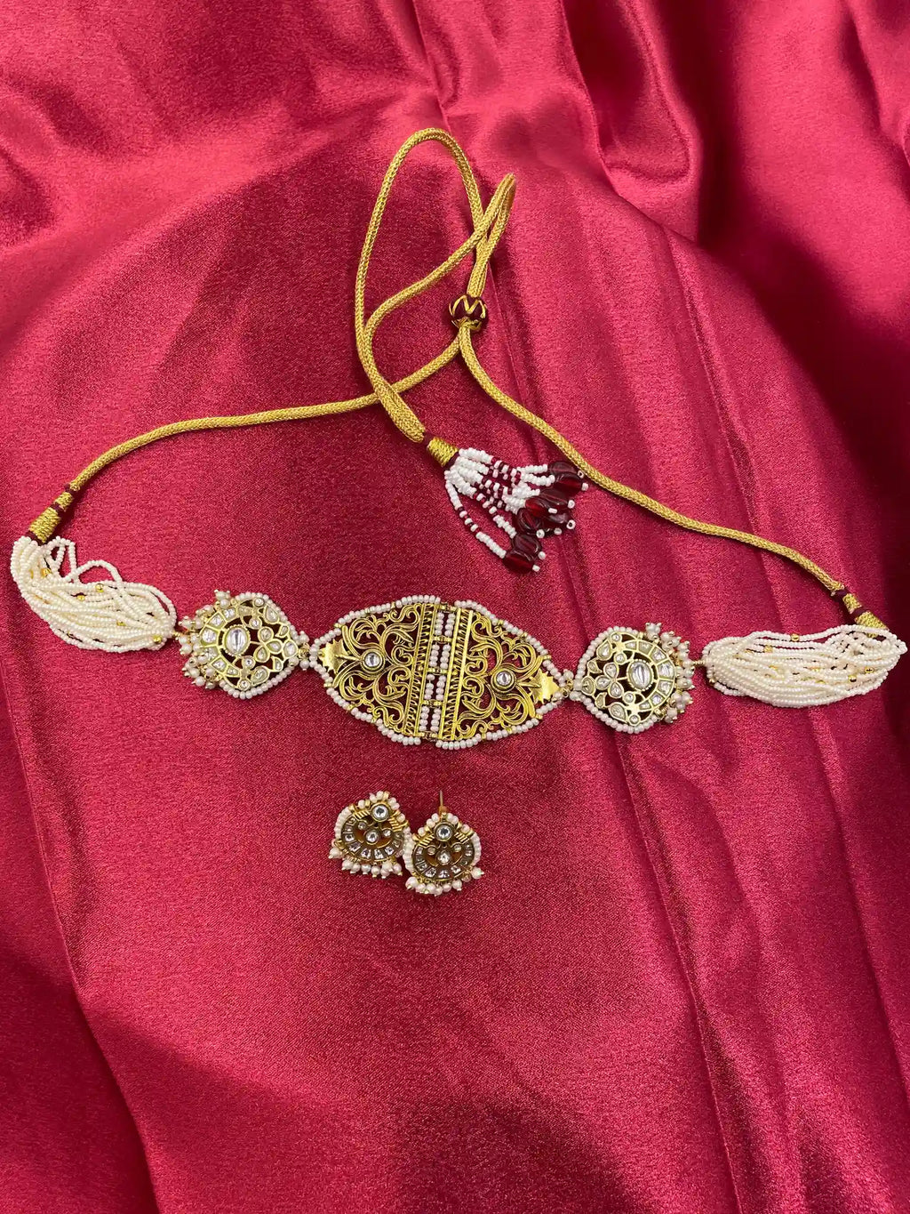 White Color Gold Plated Jadau Kundan Necklace Set - PJNS102