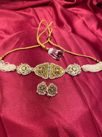 White Color Gold Plated Jadau Kundan Necklace Set - PJNS102