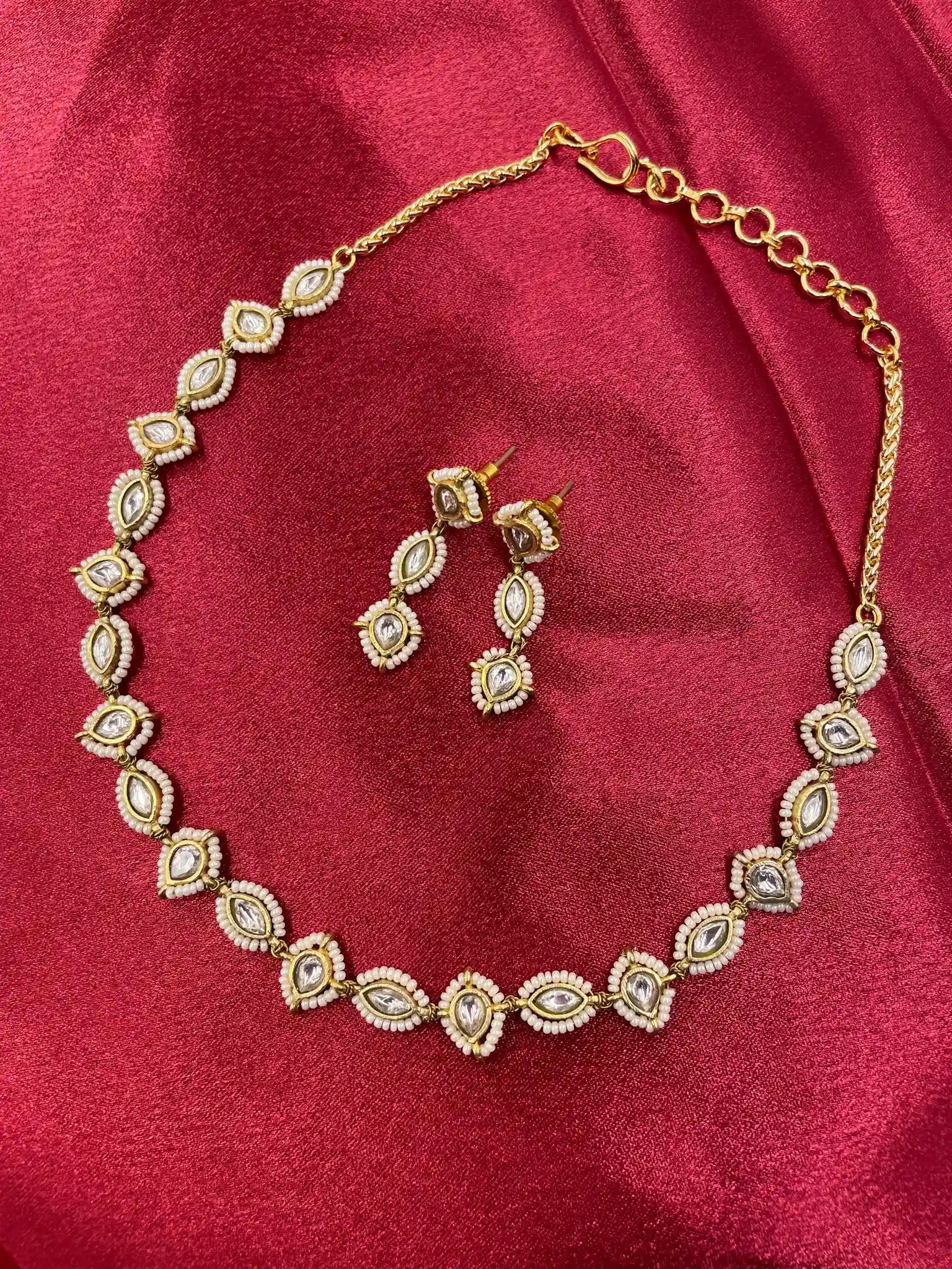 White Color Gold Plated Jadau Kundan Necklace and Maathapatti Set - PJNS104