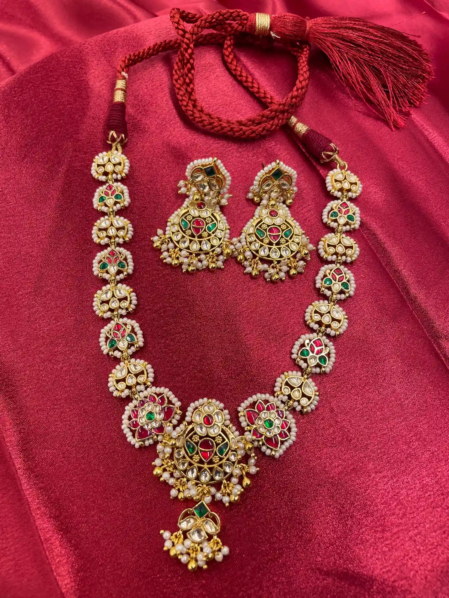 MultiColor Gold Plated  Jadau Kundan Necklace Set - PJNS105