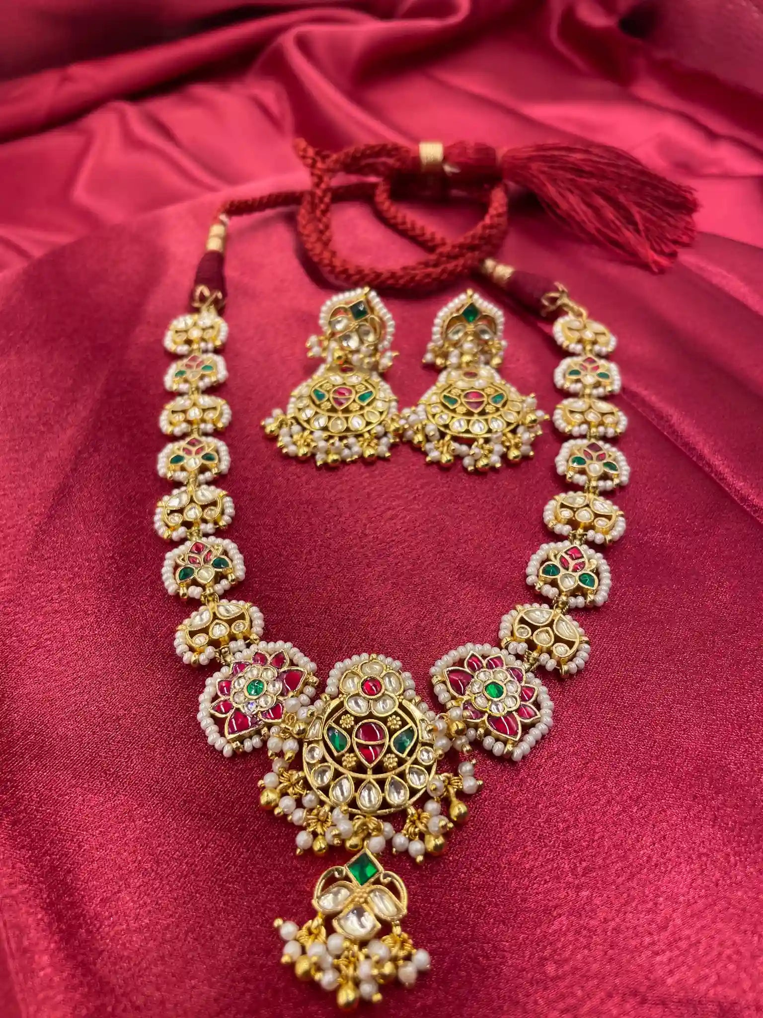MultiColor Gold Plated  Jadau Kundan Necklace Set - PJNS105