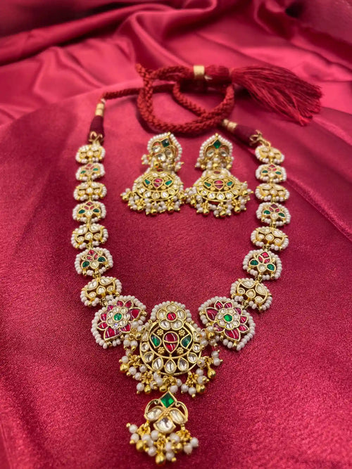 MultiColor Gold Plated  Jadau Kundan Necklace Set - PJNS105
