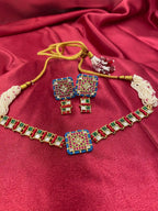 MultiColor Gold Plated Jadau Kundan Necklace Set - PJNS106