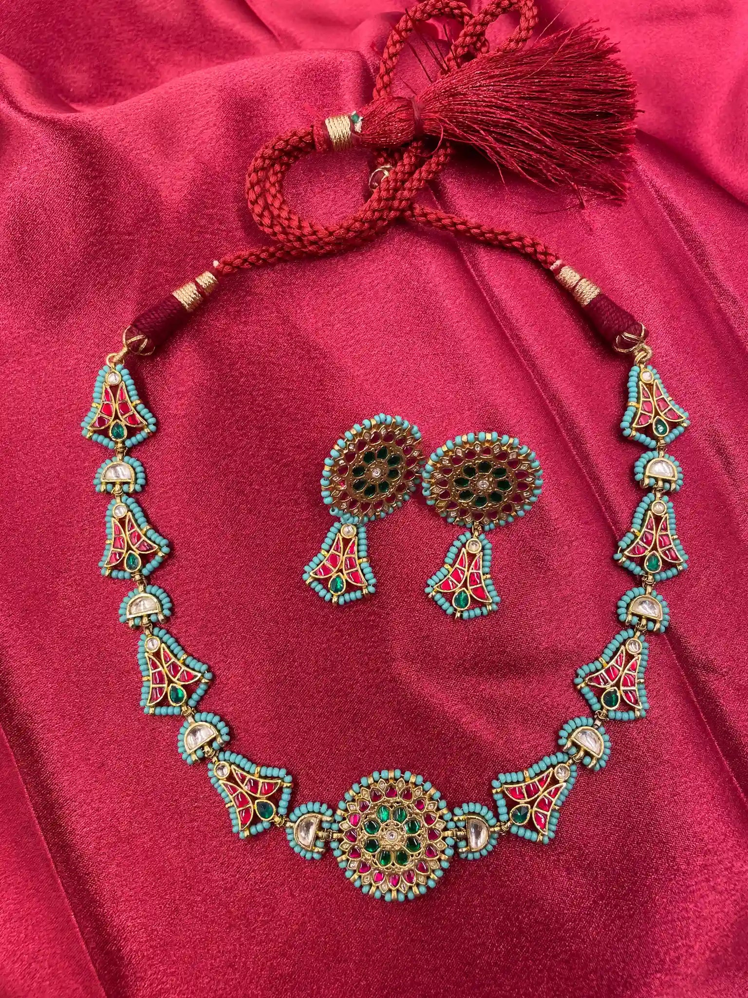 Multicolor Jadau Kundan Necklace Set – PJNS045