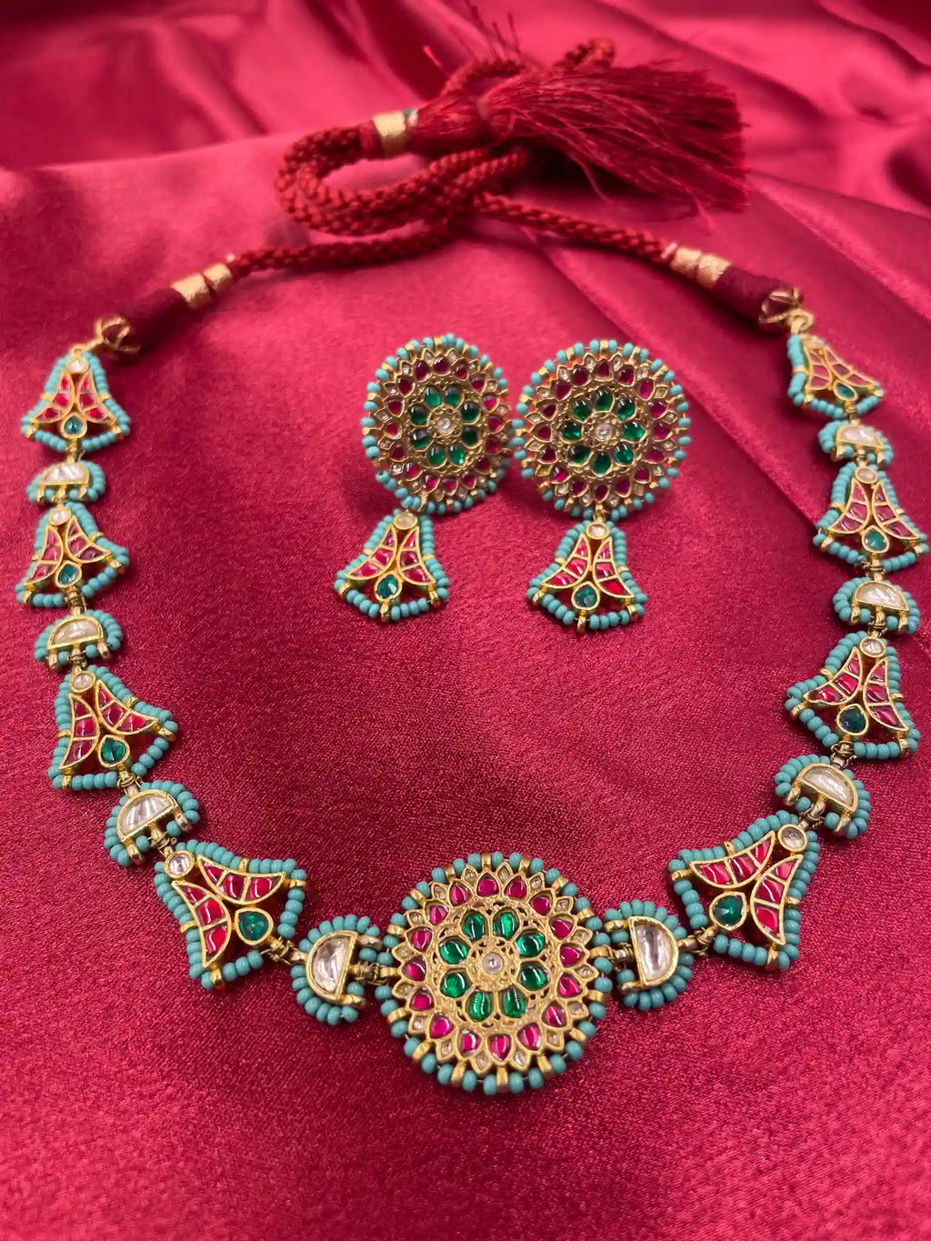 Multicolor Jadau Kundan Necklace Set – PJNS045
