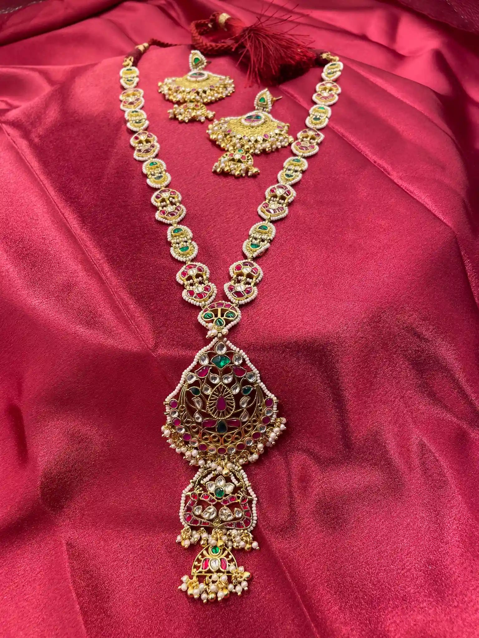 MultiColor Gold Plated Jadau Kundan Necklace Set - PJNS107
