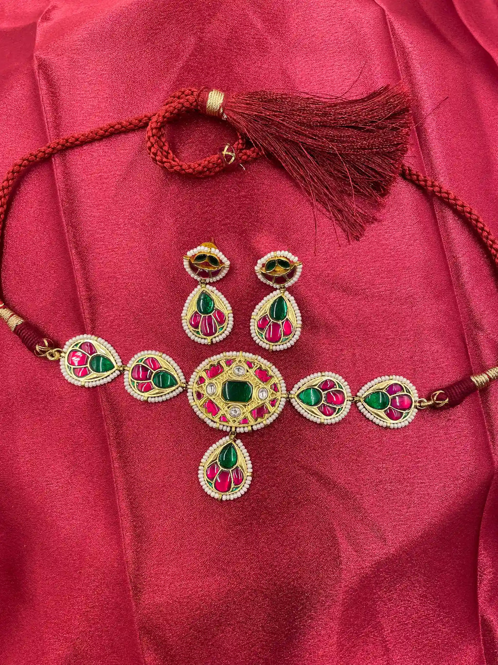 Multicolor Gold Plated Jadau Kundan Necklace Set - PJNS108