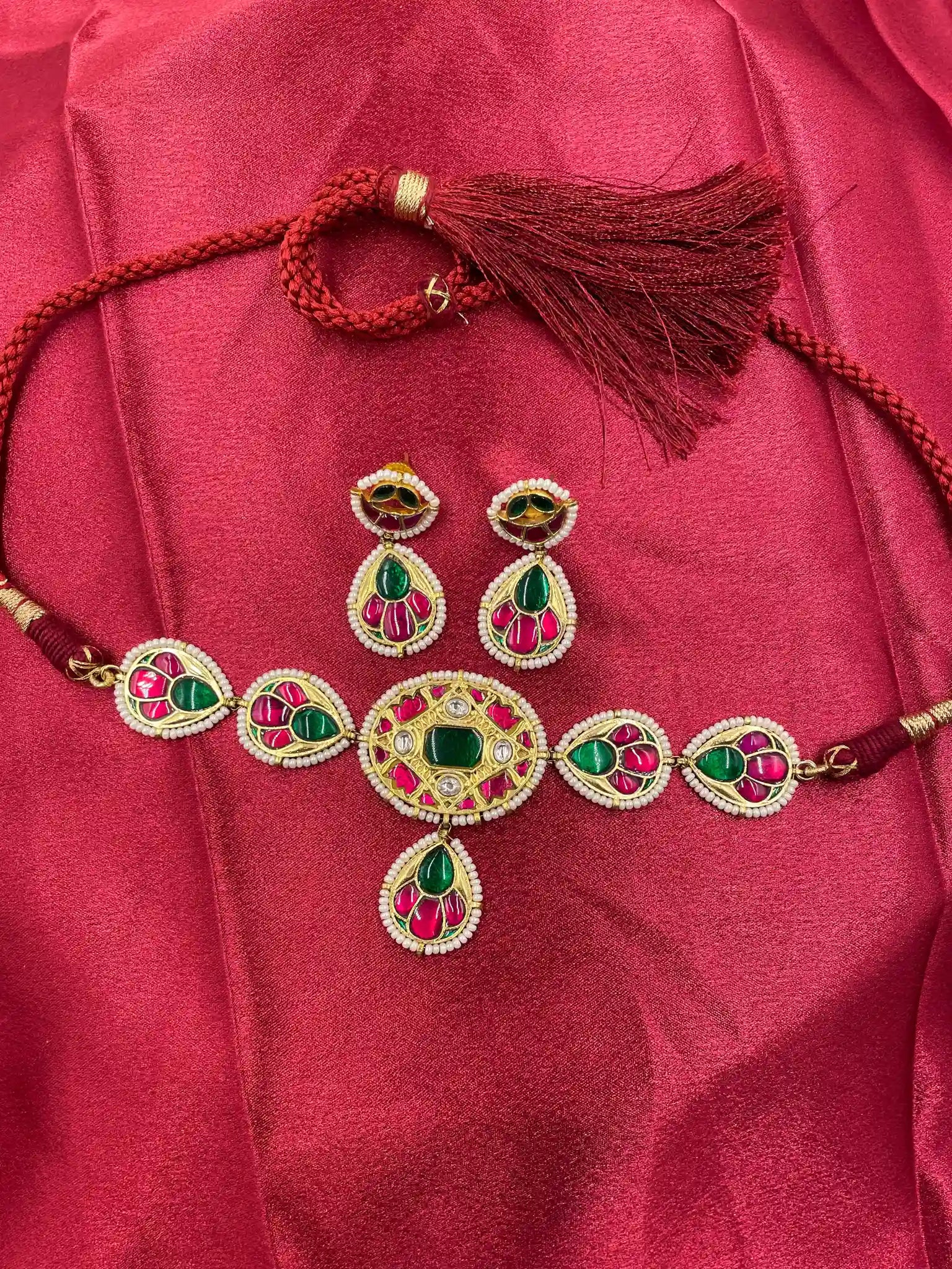 Multicolor Gold Plated Jadau Kundan Necklace Set - PJNS108