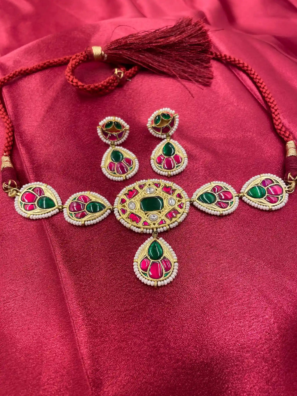 Multicolor Gold Plated Jadau Kundan Necklace Set - PJNS108