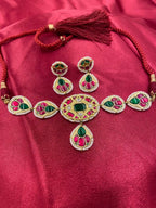 Multicolor Gold Plated Jadau Kundan Necklace Set - PJNS108