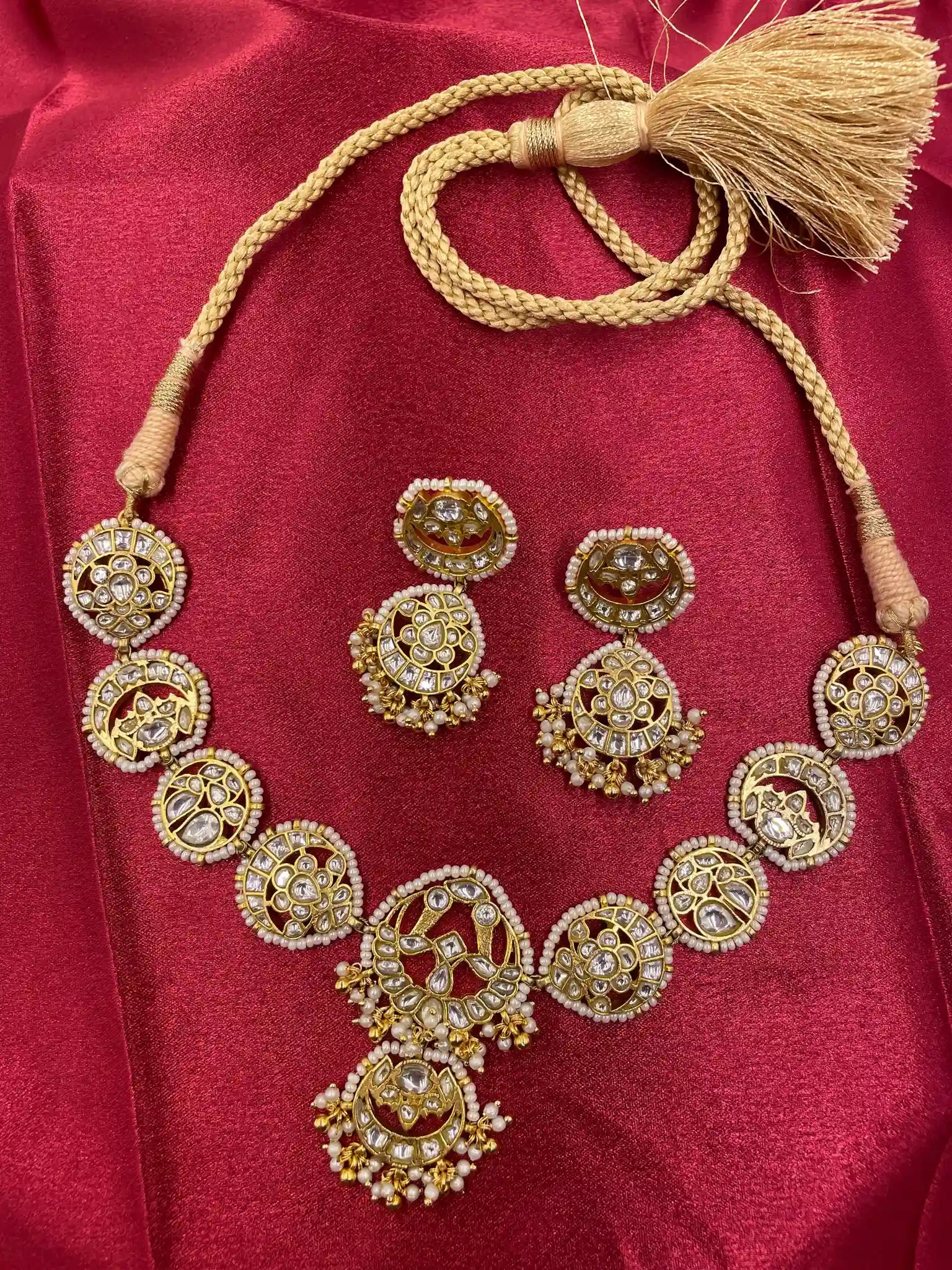 White Color Gold Plated  Jadau Kundan Necklace Set - PJ109