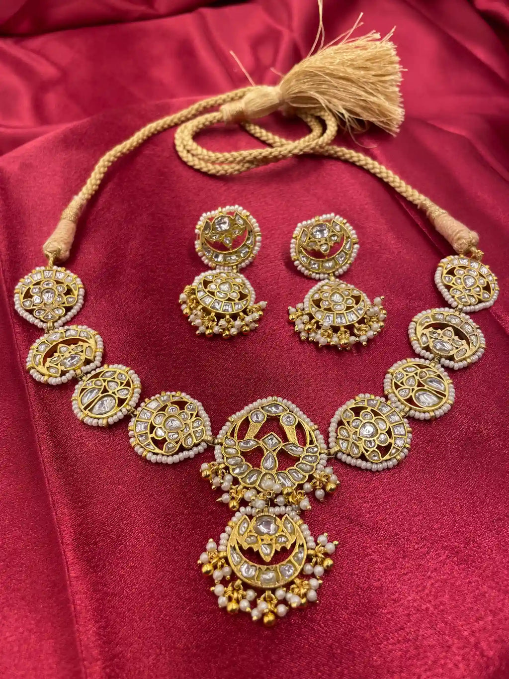 White Color Gold Plated  Jadau Kundan Necklace Set - PJ109