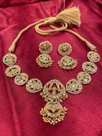 White Color Gold Plated  Jadau Kundan Necklace Set - PJ109