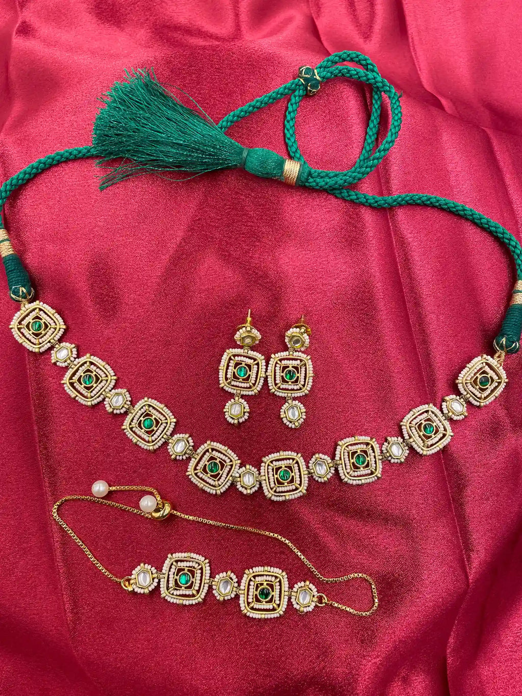 MultiColor Gold Plated Jadau Kundan Necklace Set - PJNS110