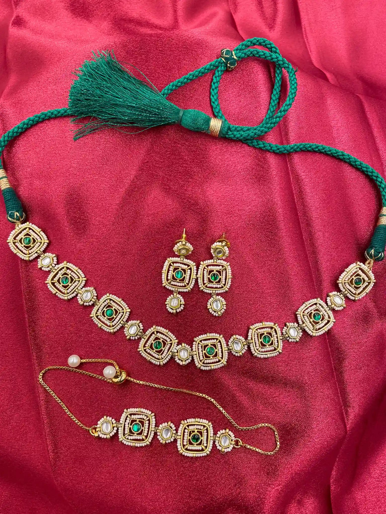 MultiColor Gold Plated Jadau Kundan Necklace Set - PJNS110