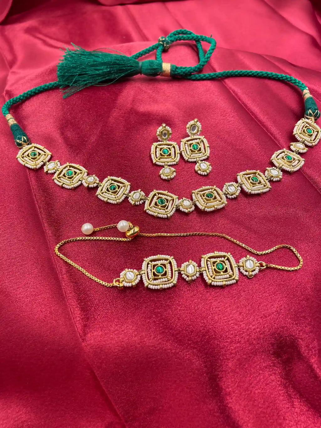 MultiColor Gold Plated Jadau Kundan Necklace Set - PJNS110
