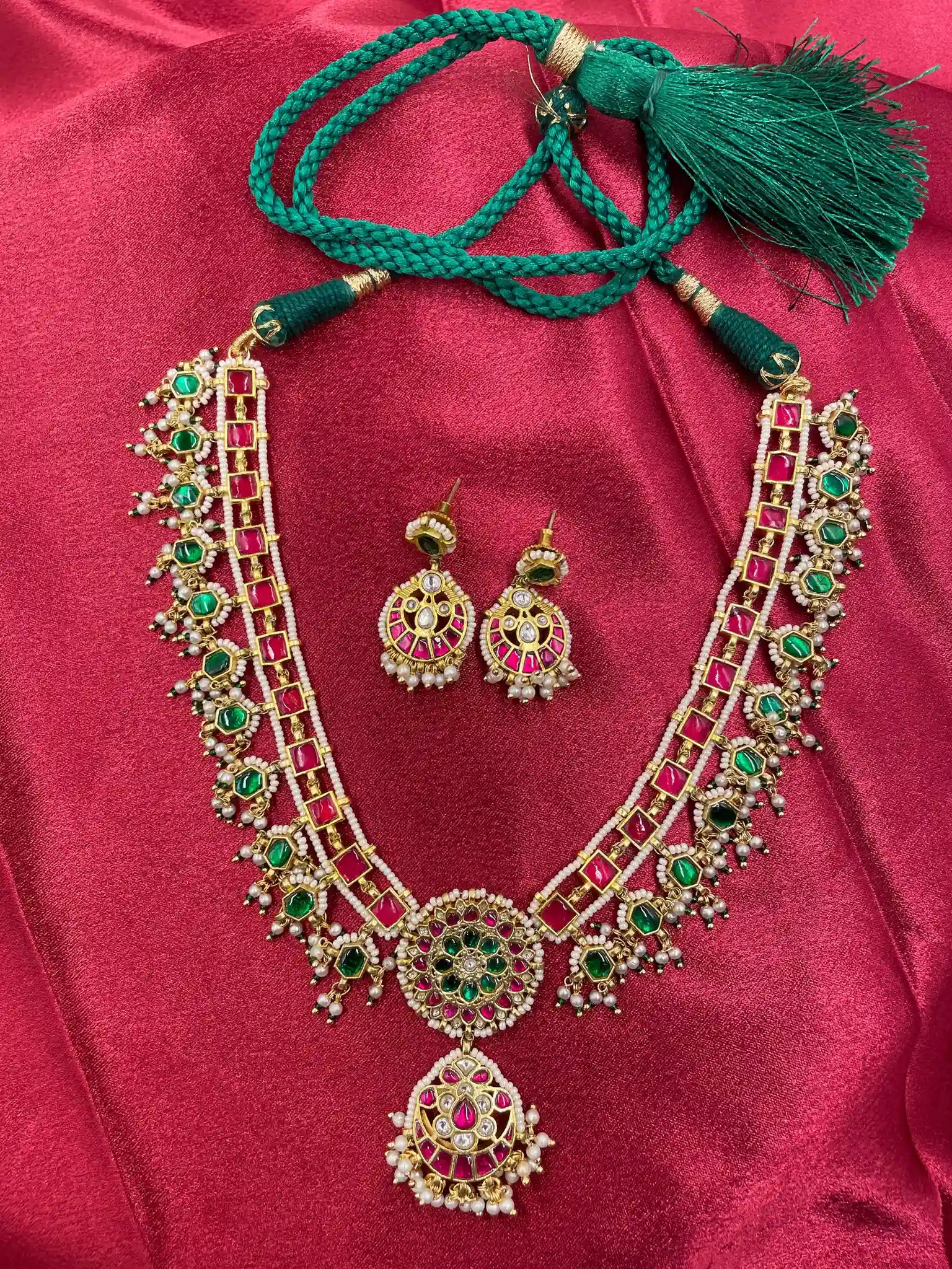 MultiColor Gold Plated Jadau Kundan Necklace Set - PJNS111