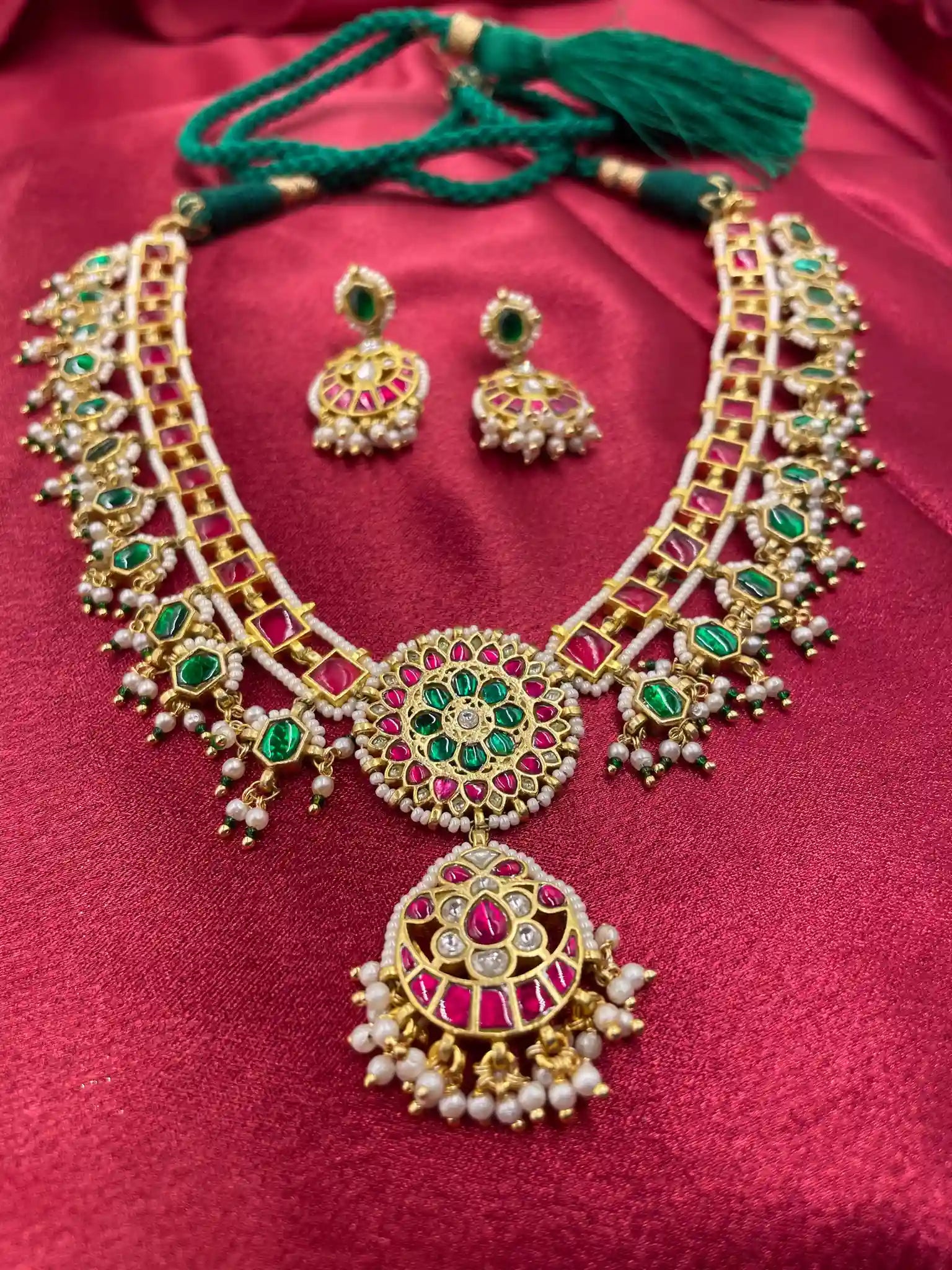 MultiColor Gold Plated Jadau Kundan Necklace Set - PJNS111