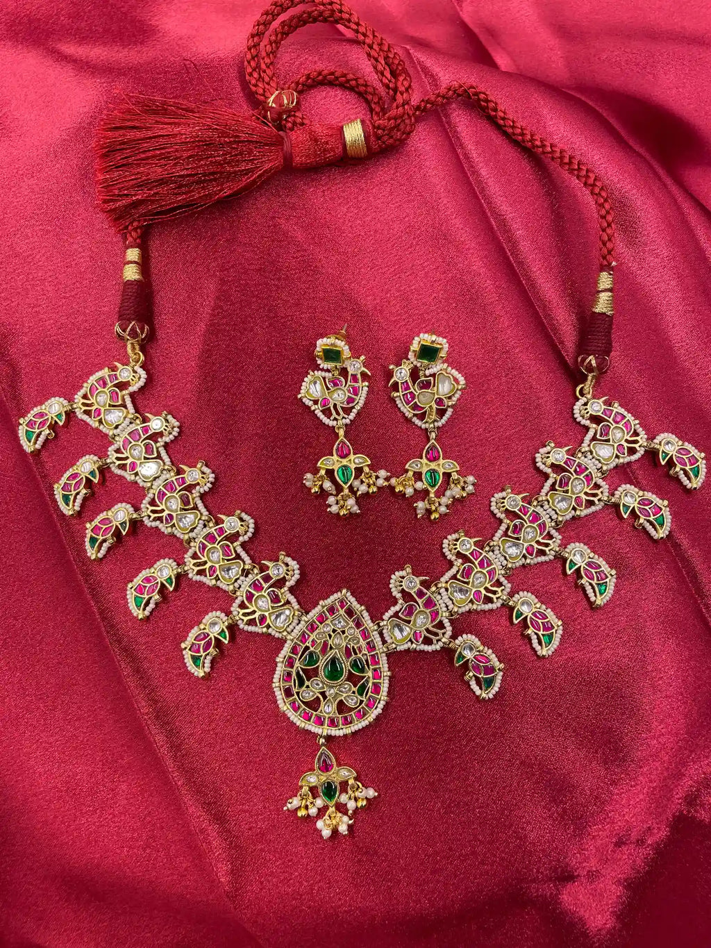 MultiColor Gold Plated Jadau Kundan Necklace Set - PJNS113