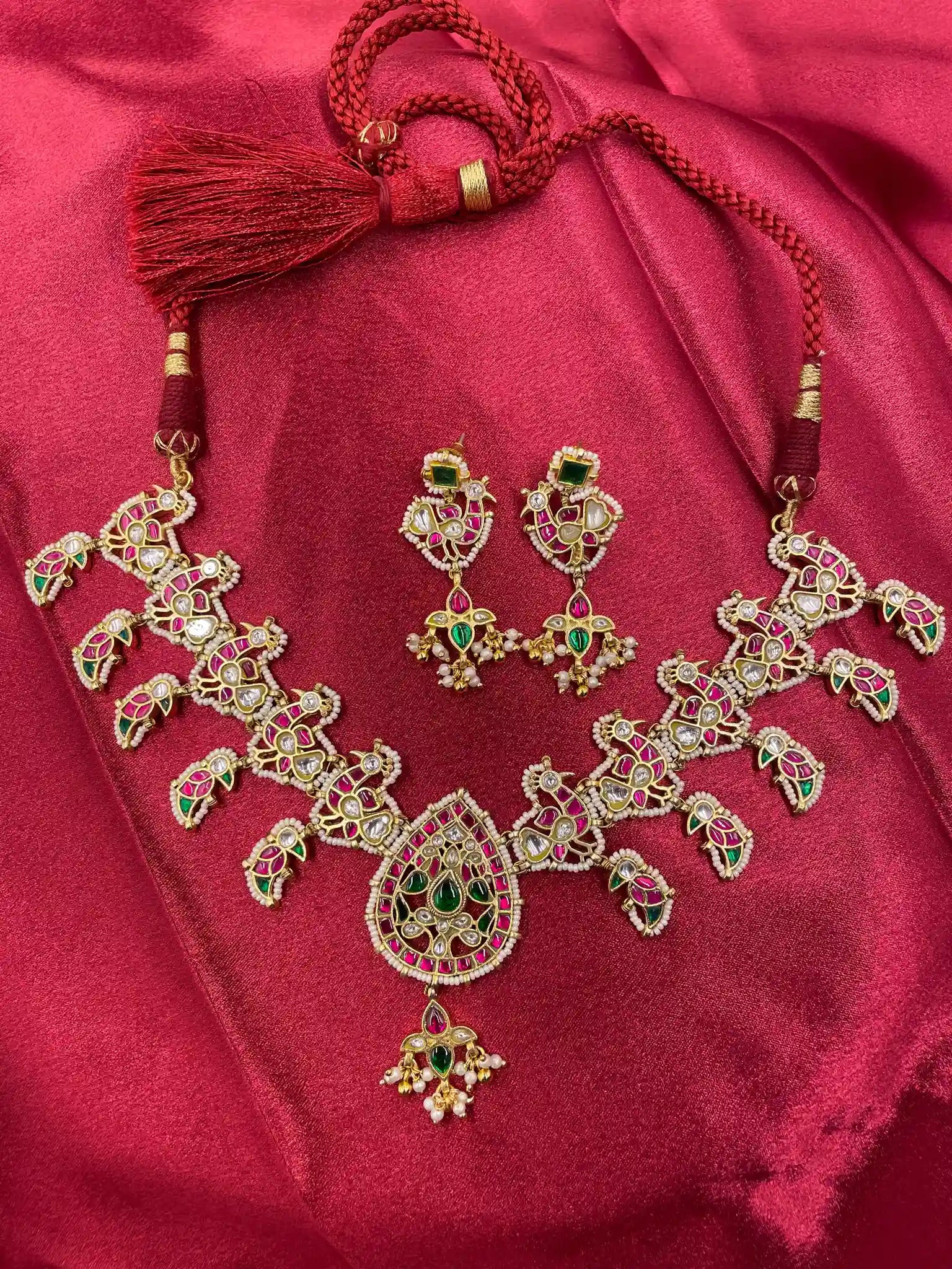 MultiColor Gold Plated Jadau Kundan Necklace Set - PJNS113