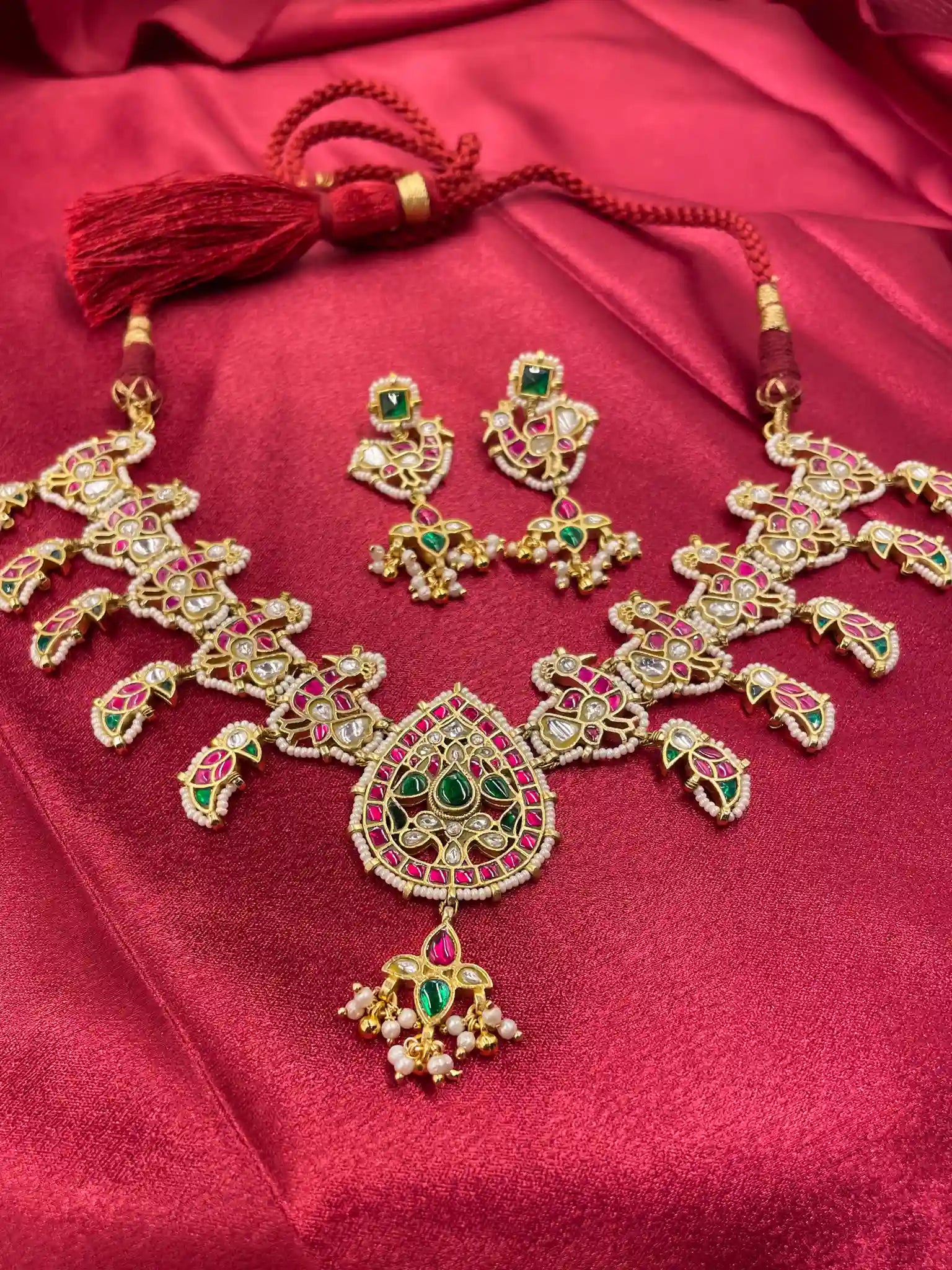 MultiColor Gold Plated Jadau Kundan Necklace Set - PJNS113