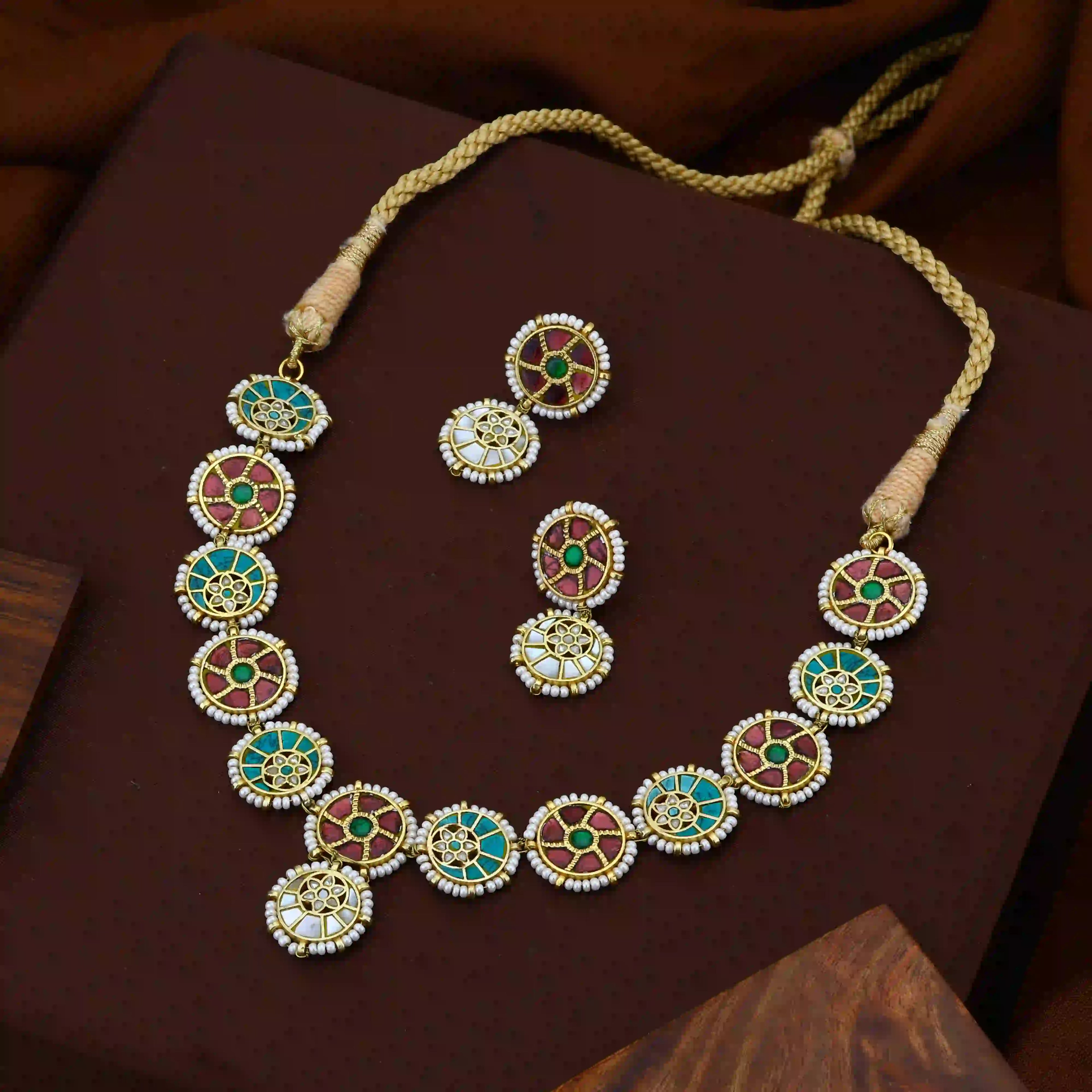 Multicolor Jadau Kundan Necklace Set – PJNS020