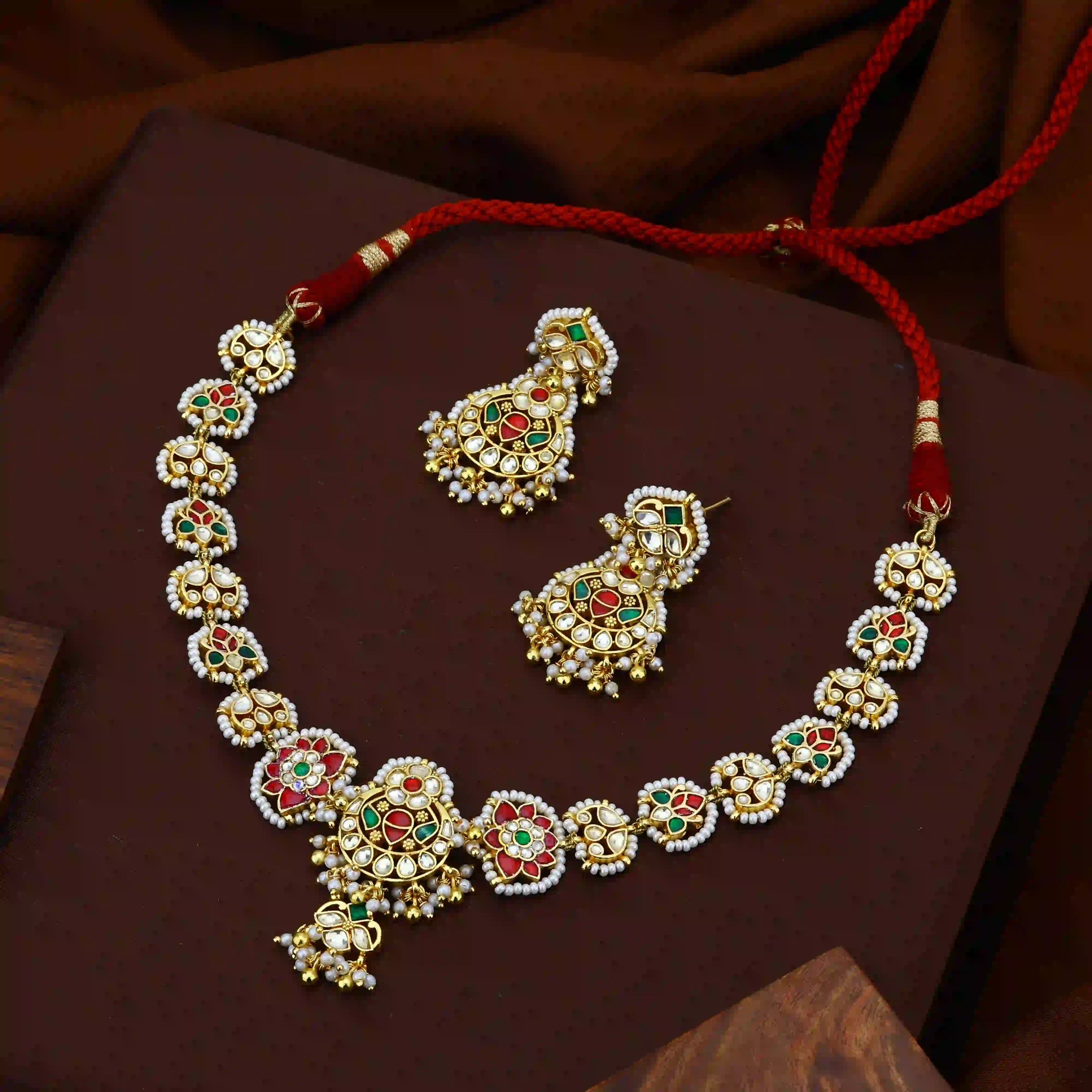 Multicolor Jadau Kundan Necklace Set – PJNS022