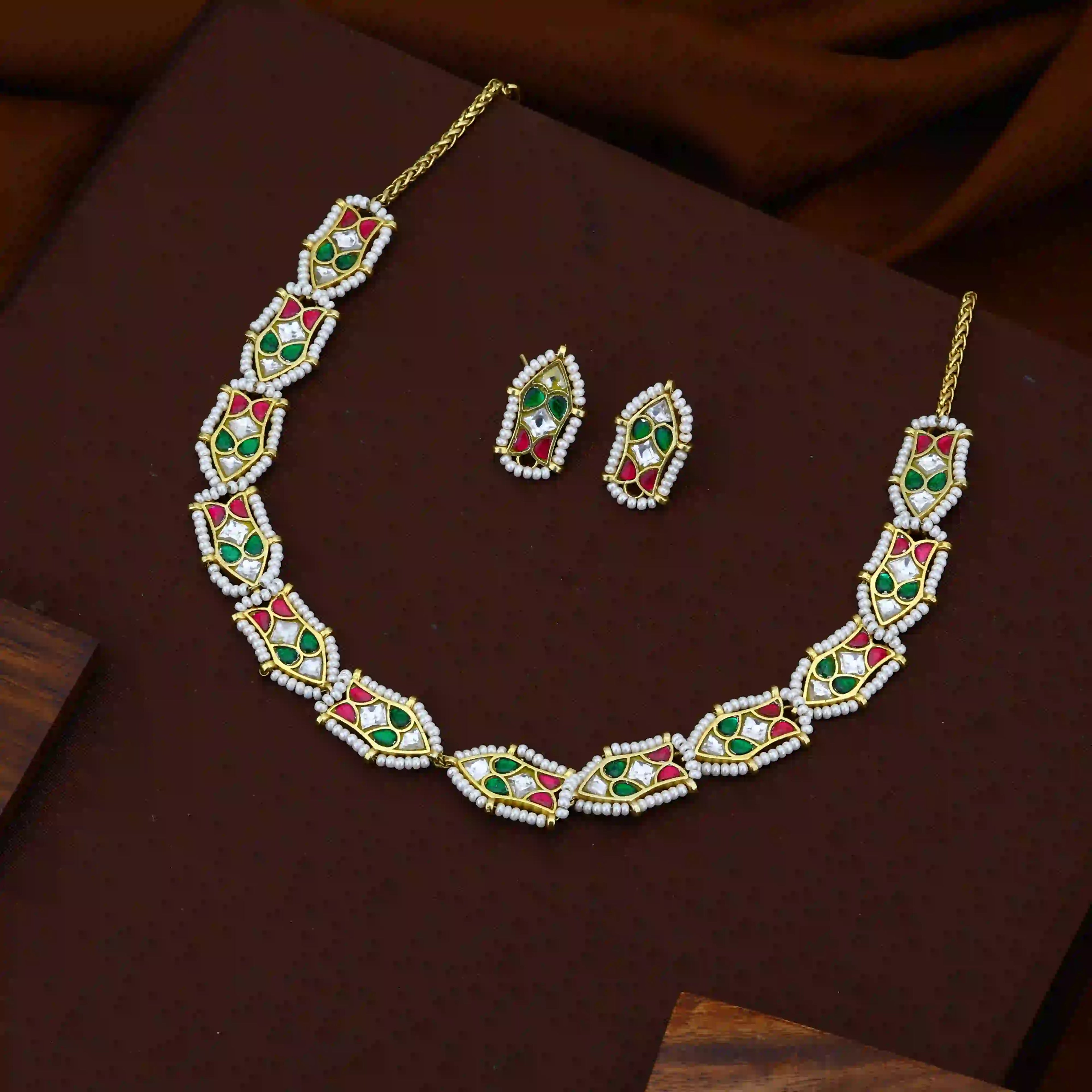 Multicolor Jadau Kundan Necklace & Maathapatti Set – PJNS017