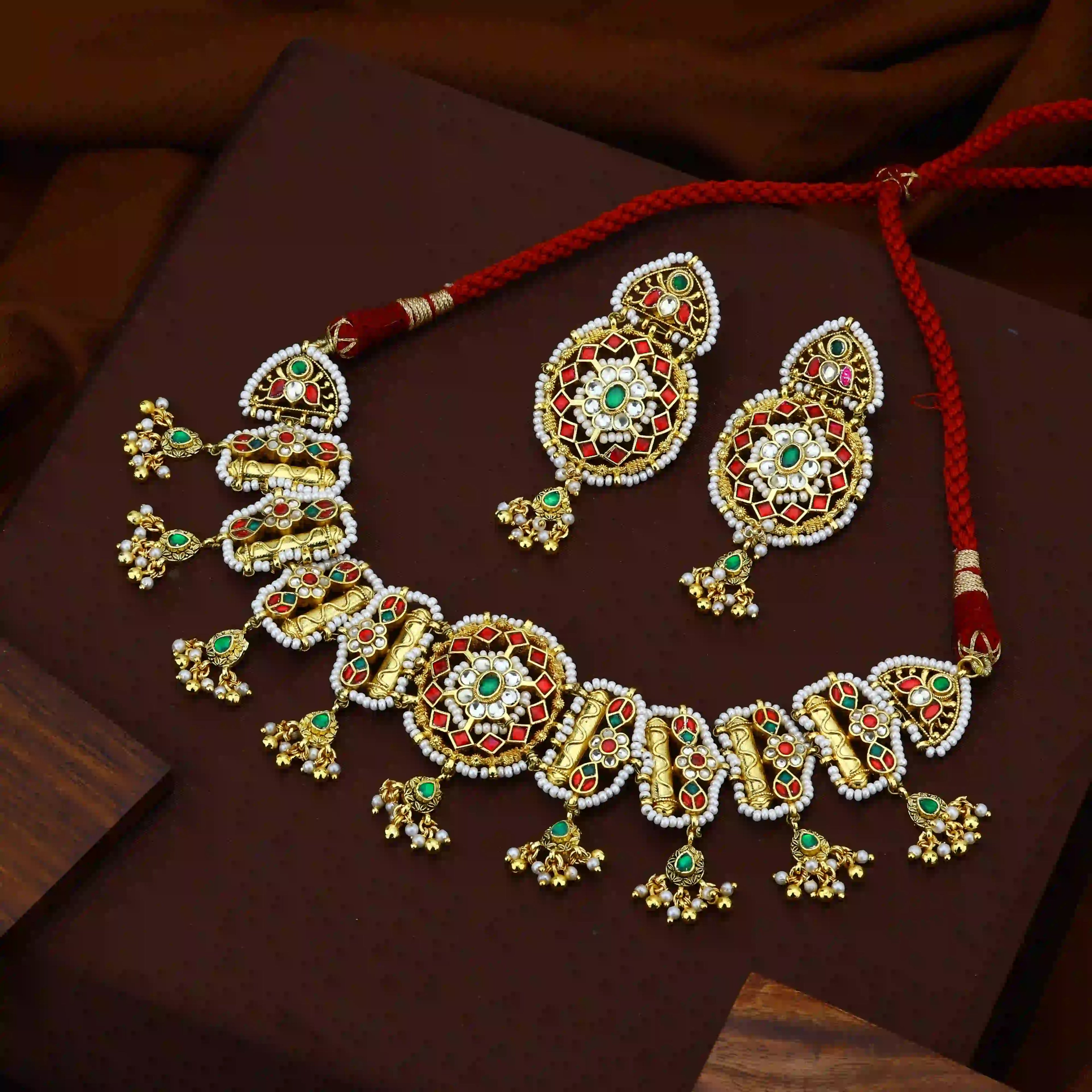 Multicolor Jadau Kundan Necklace Set – PJNS016