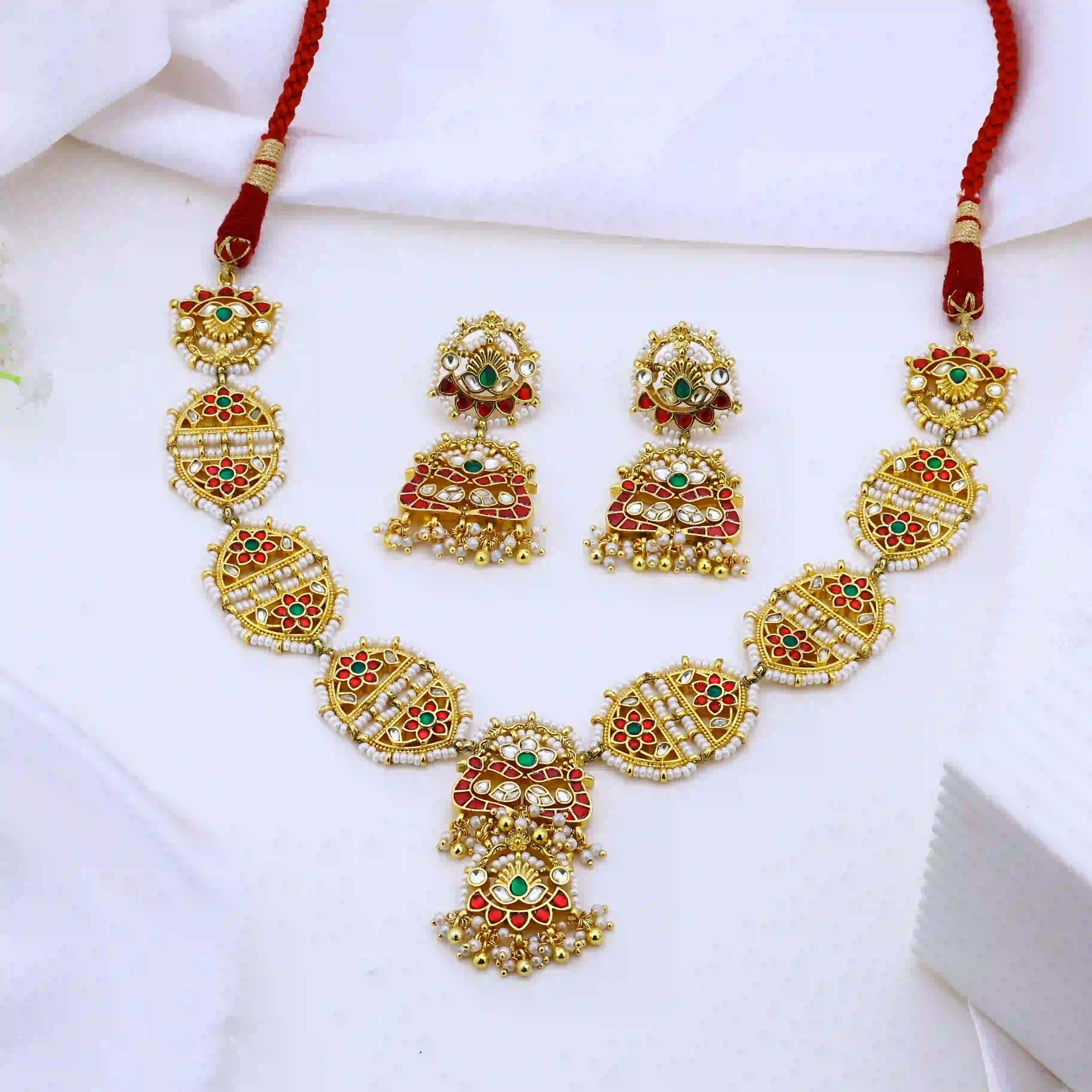Multicolor Jadau Kundan Necklace Set – PJNS013