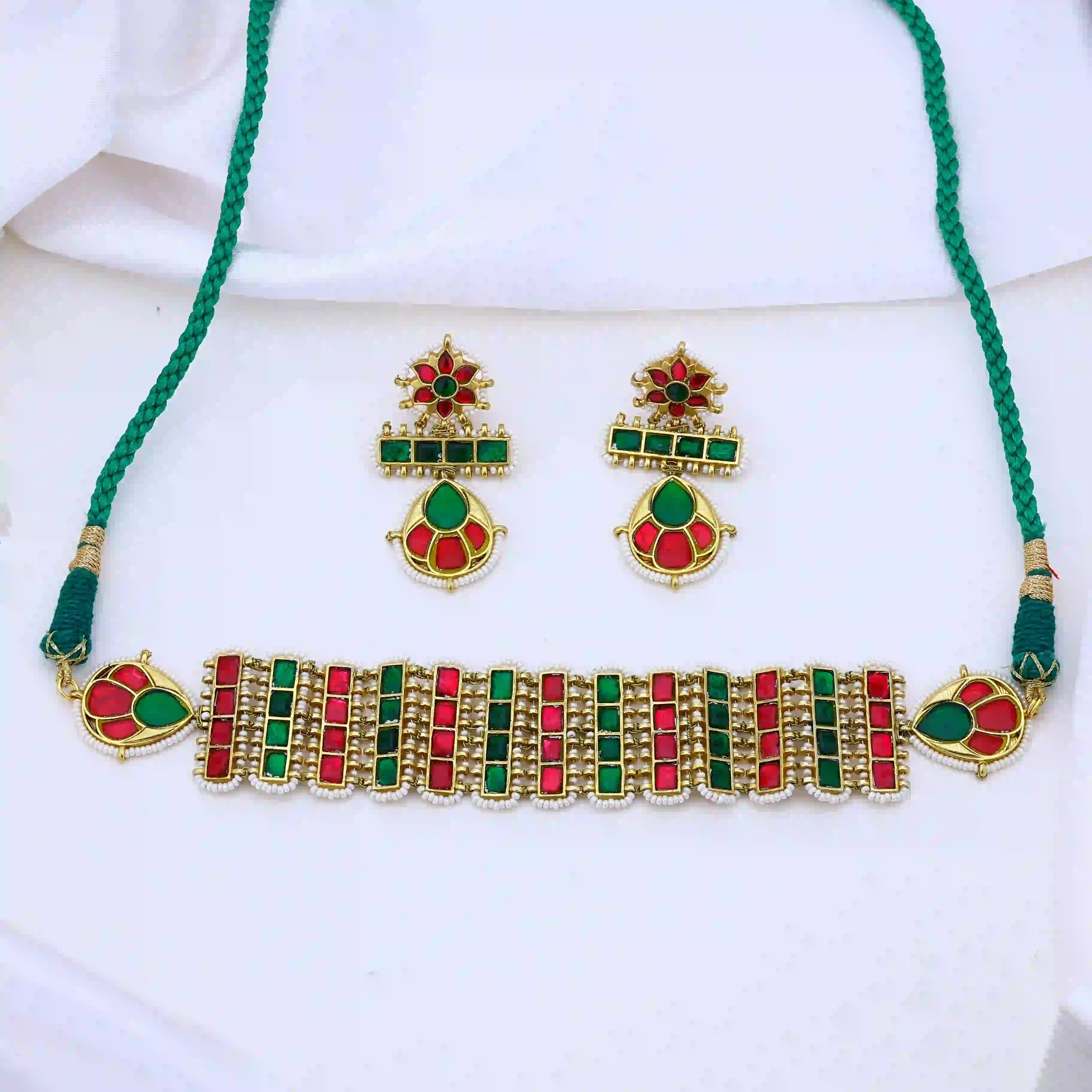Multicolor Jadau Kundan Necklace Set – PJNS012