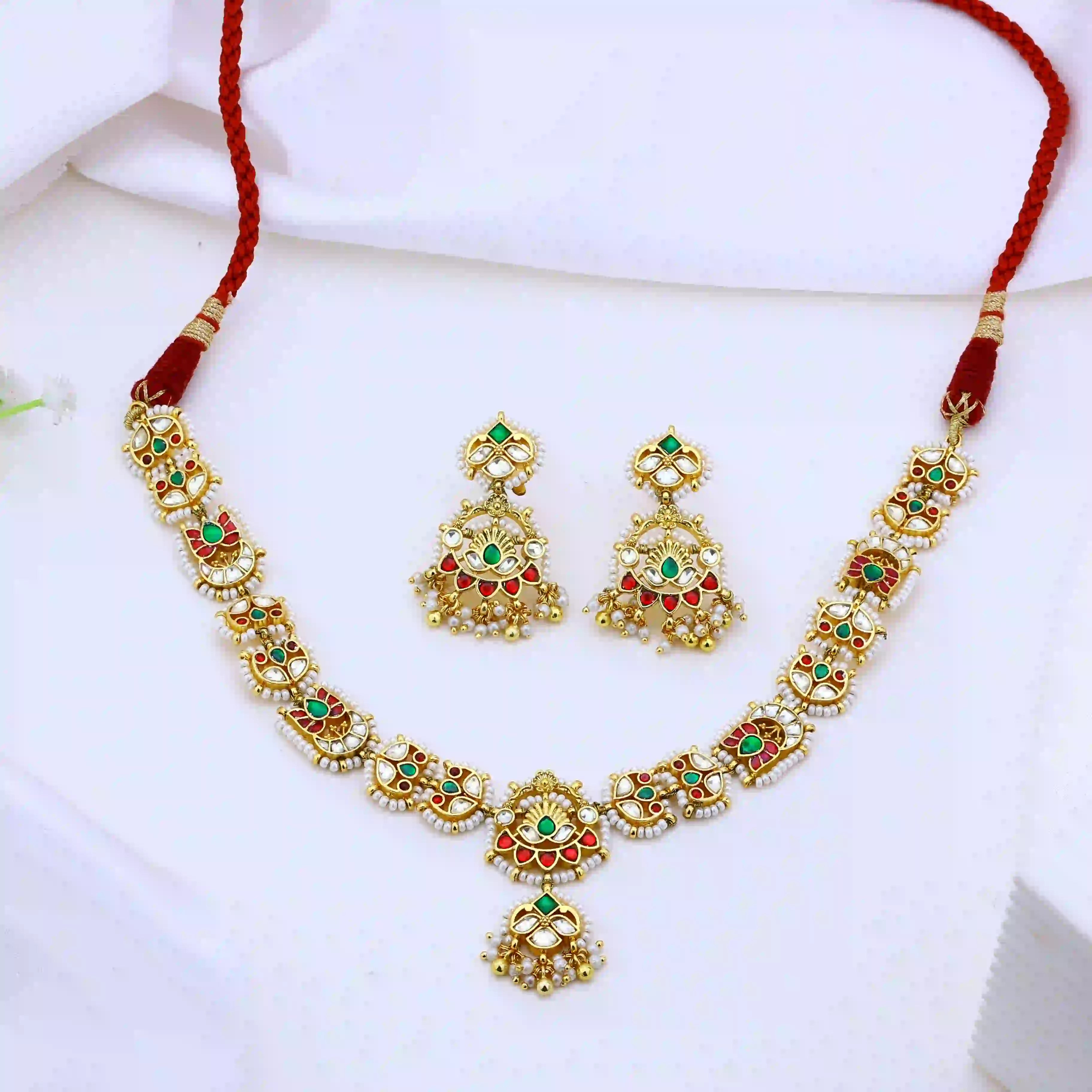 Multicolor Jadau Kundan Necklace Set – PJNS011
