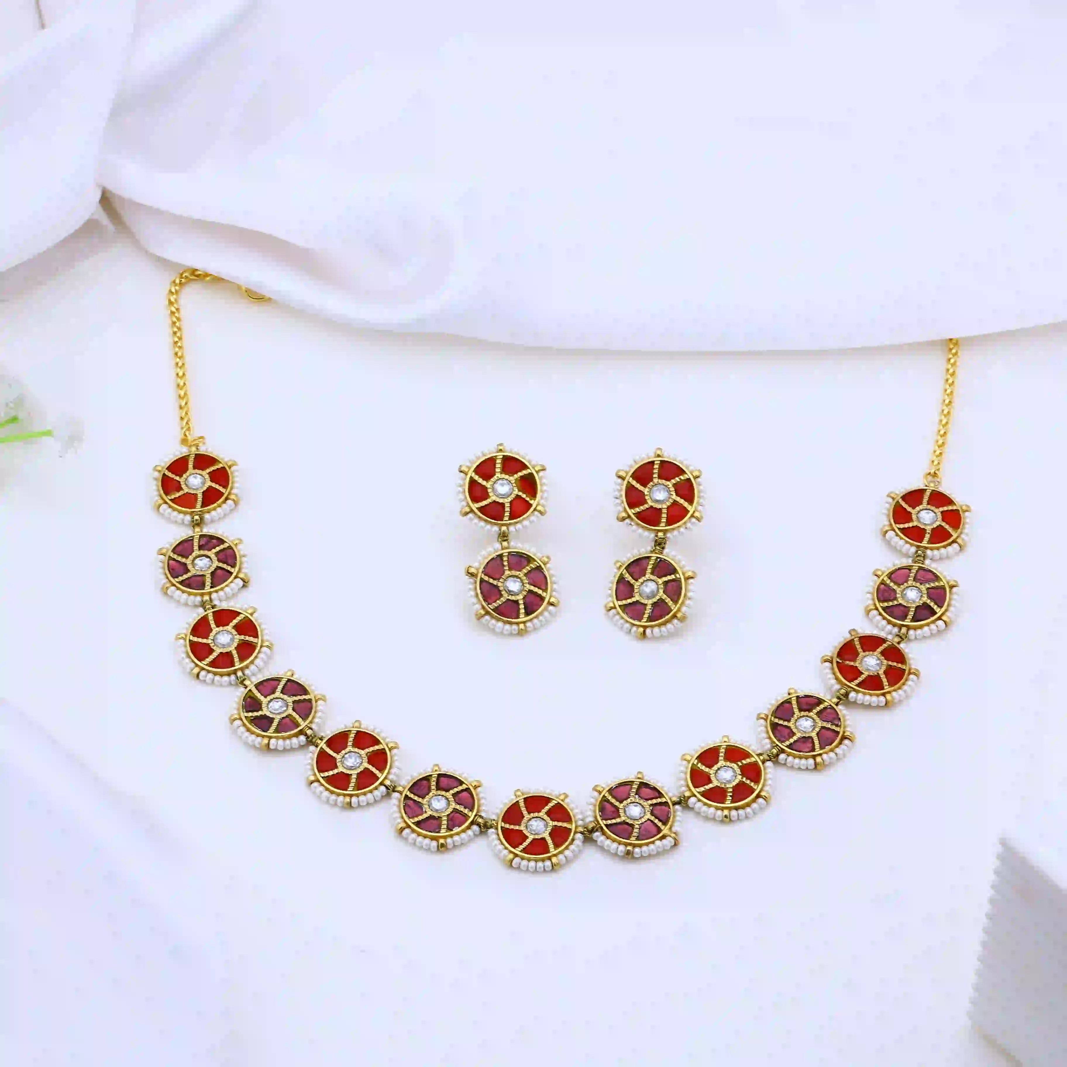 Multicolor Jadau Kundan Necklace & Maathapatti Set – PJNS09