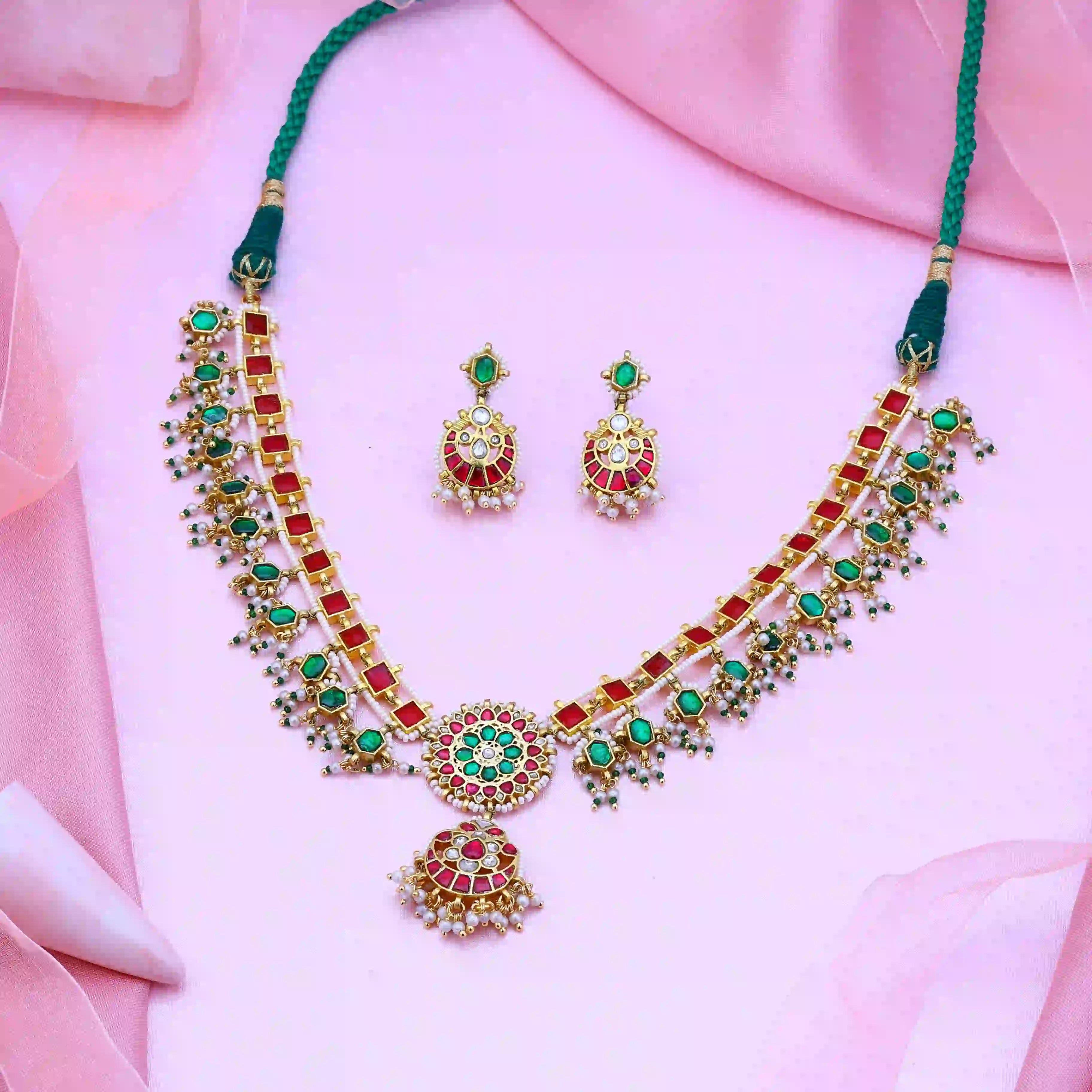Multicolor Jadau Kundan Necklace Set-PJNS06