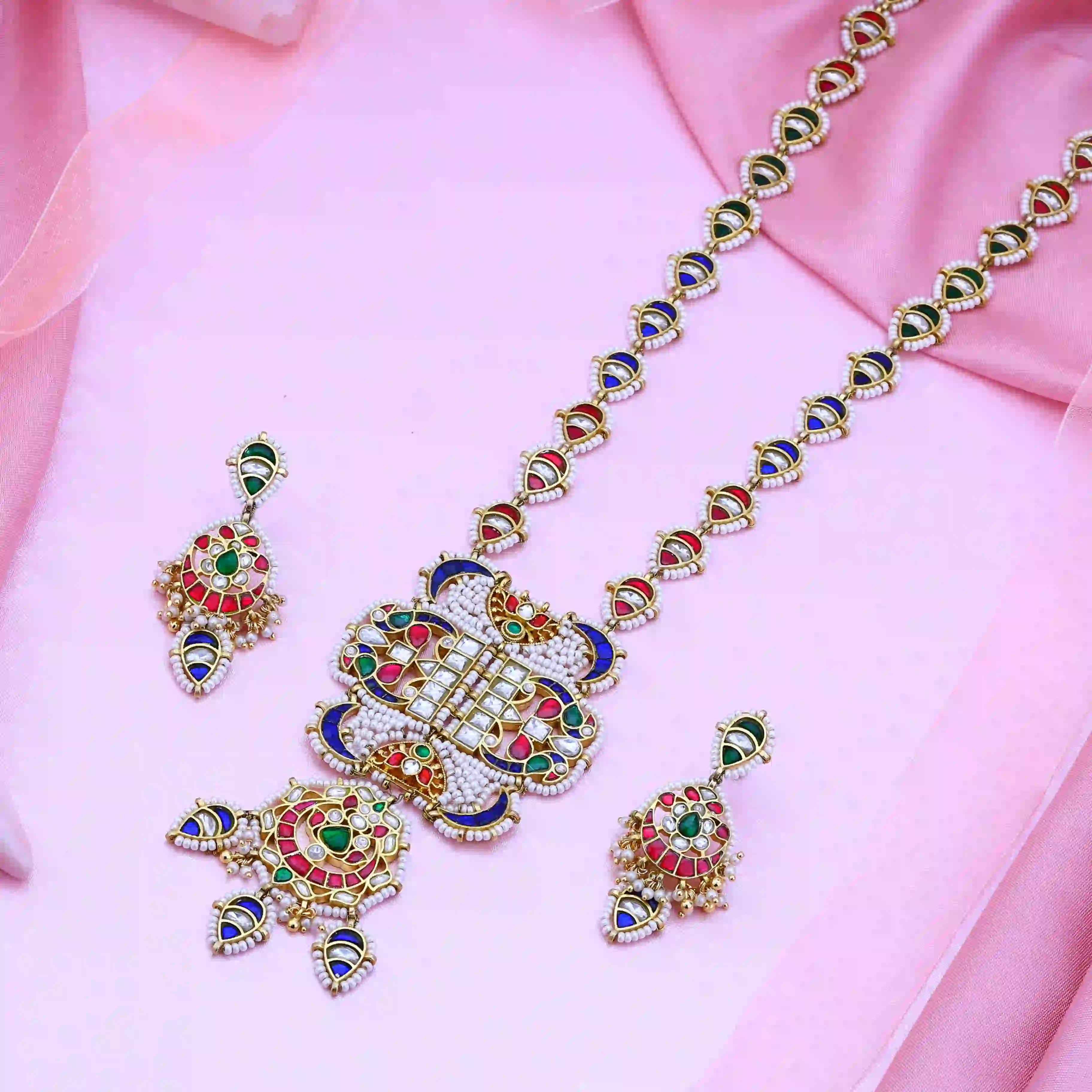 Multicolor Jadau Kundan Necklace Set-PJNS02