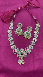 MultiColor Gold Plated  Jadau Kundan Necklace Set - PJNS105