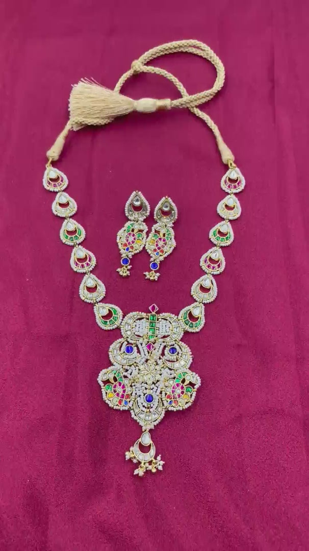 MultiColor Gold Plated Jadau Kundan Necklace Set -  PJNS306