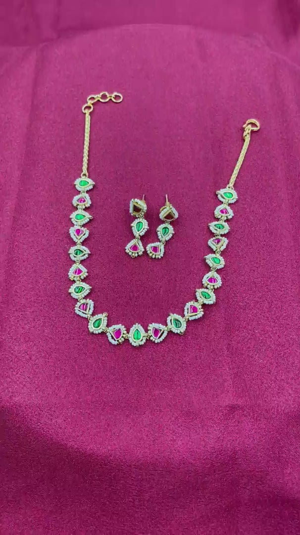 MultiColor Jadau Kundan Neckalce Set - PJNS307