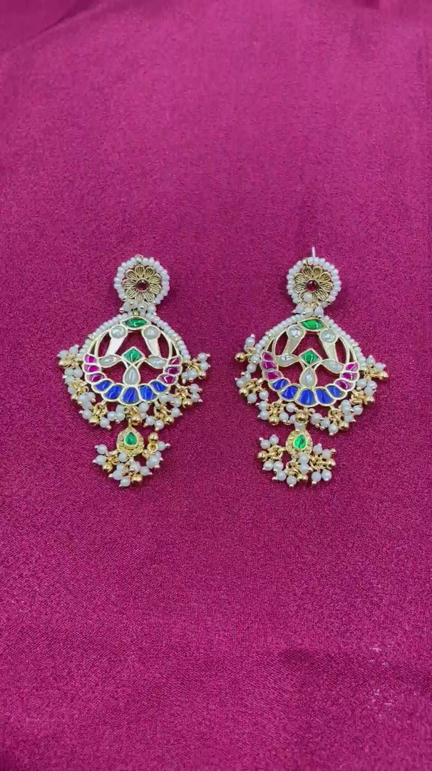 MultiColor Gold Plated Jadau Kundan Earrings - PJER325