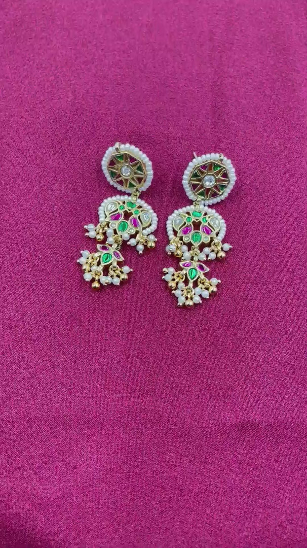 Multicolor Gold Plated Jadau Kundan  Earrings– PJER321