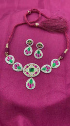 Multicolor Gold Plated Jadau Kundan Necklace Set - PJNS108