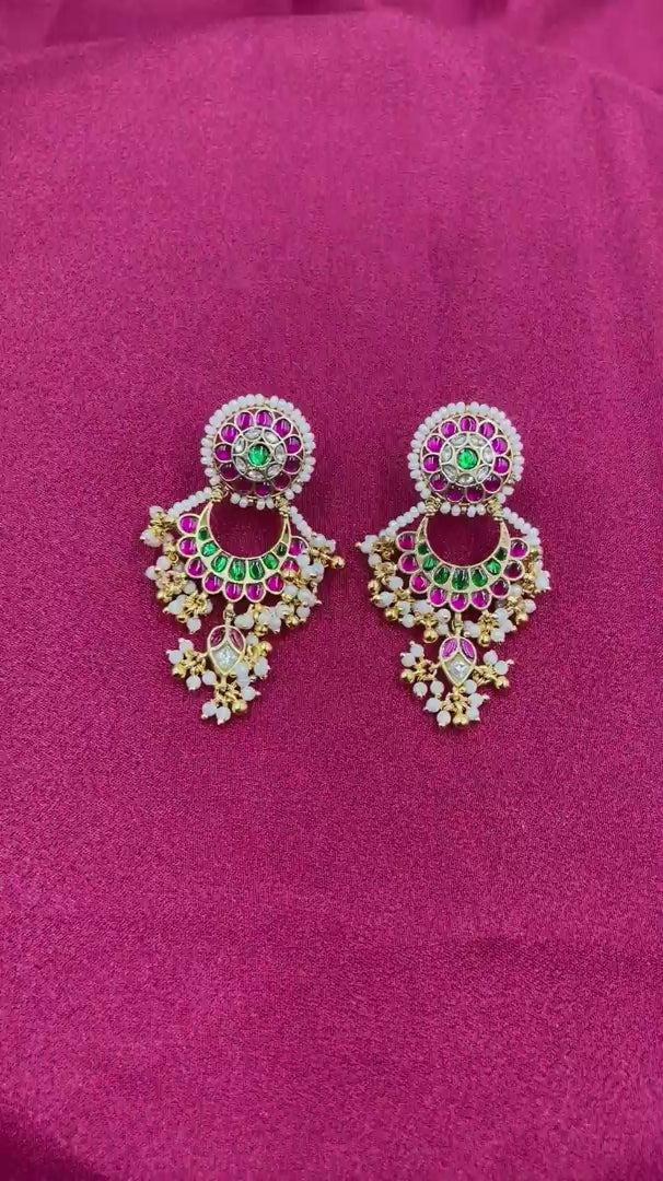 MultiColor Gold Plated Jadau kundan Earrings - PJER315