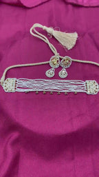 White Color Gold Plated Jadau Kundan Necklace Set - PJNS101