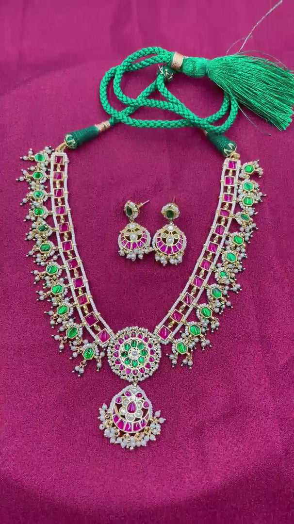 MultiColor Gold Plated Jadau Kundan Necklace Set - PJNS111
