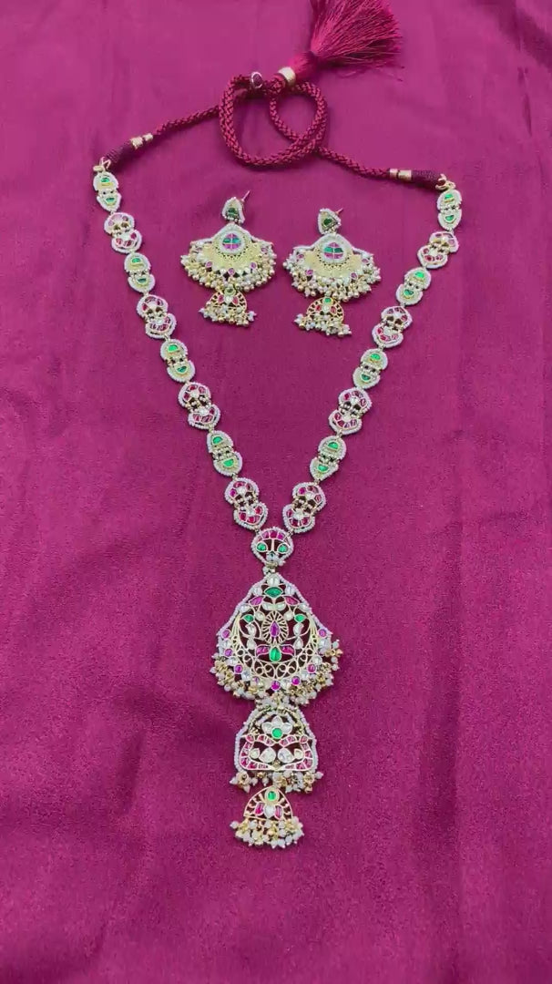 MultiColor Gold Plated Jadau Kundan Necklace Set - PJNS107