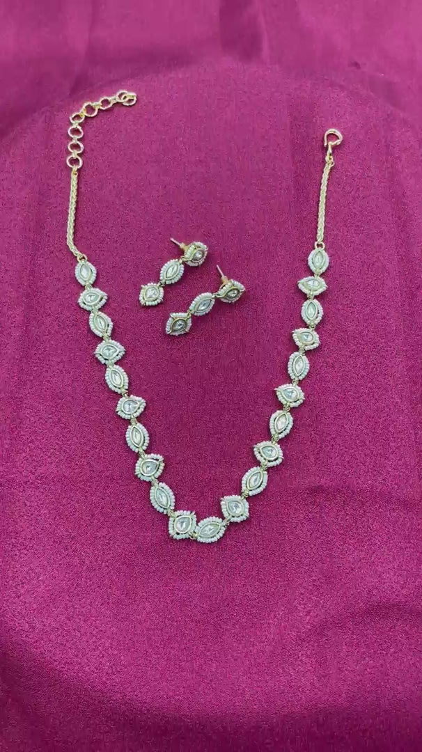 White Color Gold Plated Jadau Kundan Necklace and Maathapatti Set - PJNS104