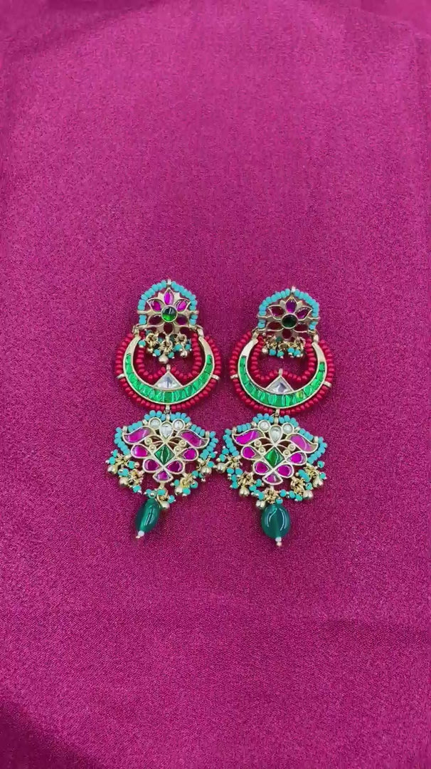 Multicolor Gold Plated Jadau Kundan  Earrings– PJER324