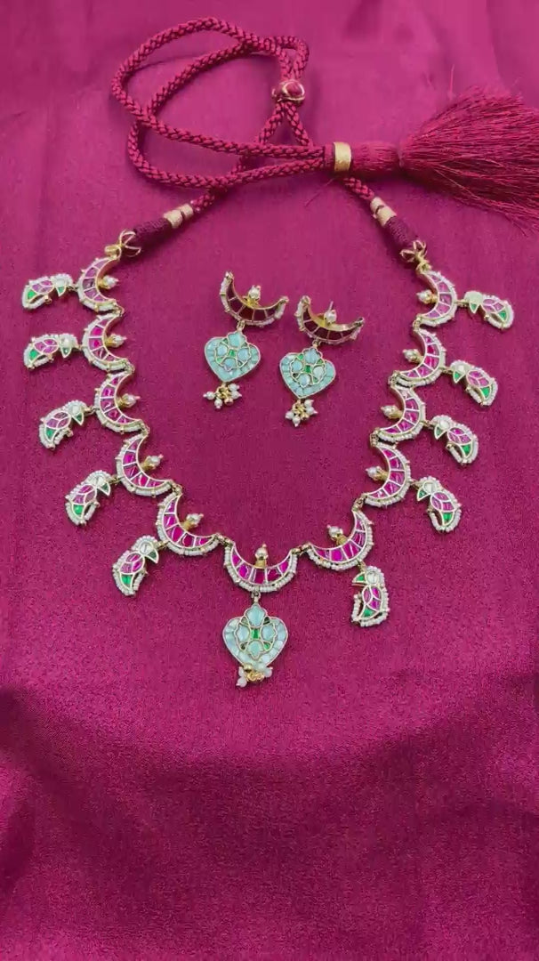 MultiColor Gold Plated Jadau Kundan Necklace Set - PJNS308