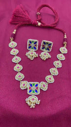 MultiColor Gold Plated Jadau Kundan Necklace Set - PJNS115
