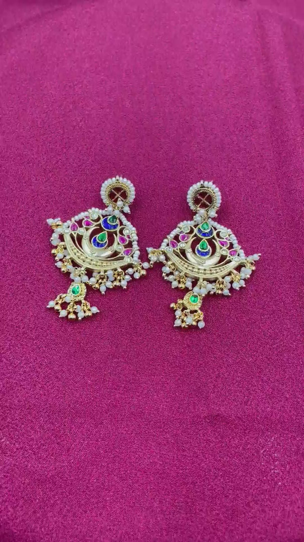 MultiColor Gold Plated Jadau Kundan  Earrings - PJER313